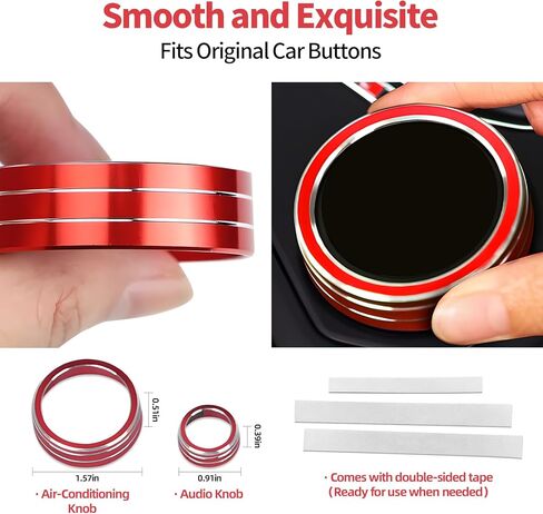 5 PCS Knob Rings Trim, Custom for Volkswagen Atlas Jetta Taos Tiguan Golf Car Interior Accessories Knob Cover Trim, Aluminum Alloy Volume AC Button Covers Anti-Slip Auto Decoration (Red) in Saudi Arabia
