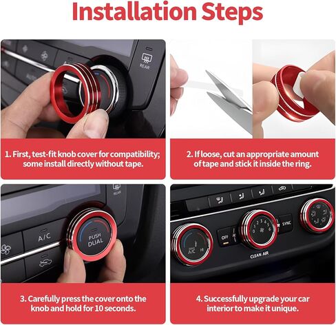 5 PCS Knob Rings Trim, Custom for Volkswagen Atlas Jetta Taos Tiguan Golf Car Interior Accessories Knob Cover Trim, Aluminum Alloy Volume AC Button Covers Anti-Slip Auto Decoration (Red) in Saudi Arabia