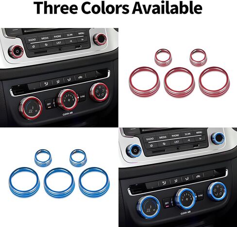 5 PCS Knob Rings Trim, Custom for Volkswagen Atlas Jetta Taos Tiguan Golf Car Interior Accessories Knob Cover Trim, Aluminum Alloy Volume AC Button Covers Anti-Slip Auto Decoration (Red) in Saudi Arabia
