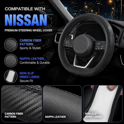 Steering Wheel Cover for Nissan Rogue Altima Sentra Frontier Pathfinder Versa Kicks Maxima Murano, D-Shaped, Standard Size 14.5-15", Black in Saudi Arabia
