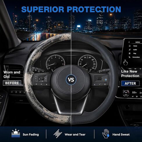 Steering Wheel Cover for Nissan Rogue Altima Sentra Frontier Pathfinder Versa Kicks Maxima Murano, D-Shaped, Standard Size 14.5-15", Black in Saudi Arabia