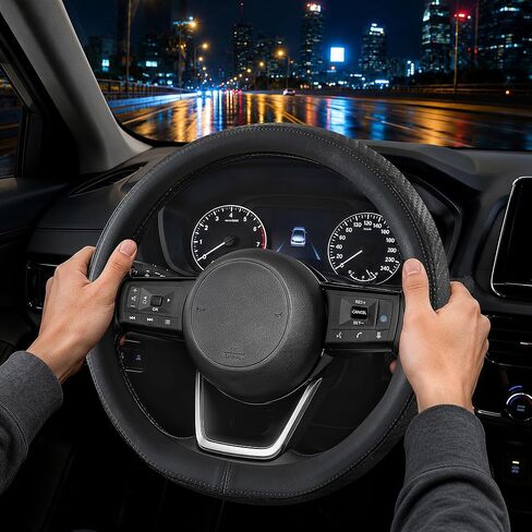 Steering Wheel Cover for Nissan Rogue Altima Sentra Frontier Pathfinder Versa Kicks Maxima Murano, D-Shaped, Standard Size 14.5-15", Black in Saudi Arabia