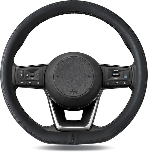Steering Wheel Cover for Nissan Rogue Altima Sentra Frontier Pathfinder Versa Kicks Maxima Murano, D-Shaped, Standard Size 14.5-15", Black in Saudi Arabia