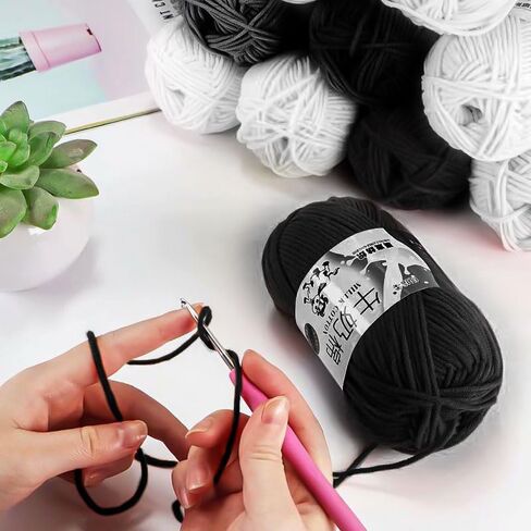 Cotton Yarn, 1.76oz, Soft Yarn for Knitting and Crocheting, 1 Pack Yarn for Crafts Black in Saudi Arabia