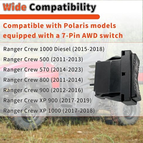 4012747 AWD Dash Switch Compatible with Polaris Ranger 500 570 800 900 1000 XP 570 XP 800 XP 900 XP 1000 Crew & Brutus | 7-Pin 4x4 All Wheel Drive Rocker Switch in Saudi Arabia