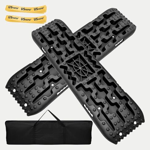 41" Traction Boards Offroad,Heavy Duty Recovery Traction Boards with Jack Base, Offroad Accessories 4x4 for Trucks, Jeeps, SUVs, Mud, Snow, Sand, Scree – With 2 Straps & Storage Bag (Black) in Saudi Arabia