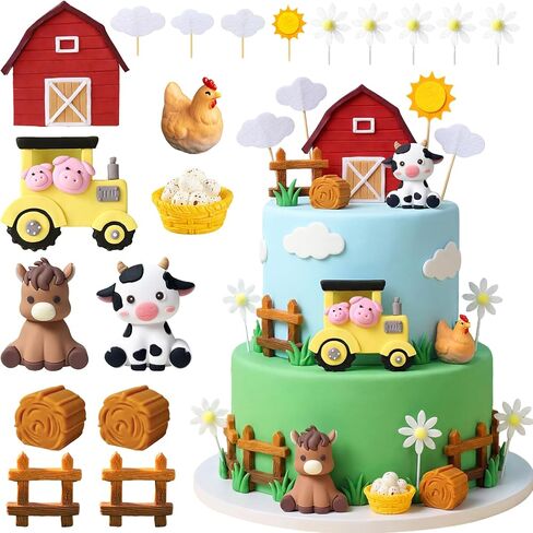 19Pcs Farm Animals Cake Topper Farm Animals Cake Decorations for Farm Themed Birthday Party Supplies in Saudi Arabia