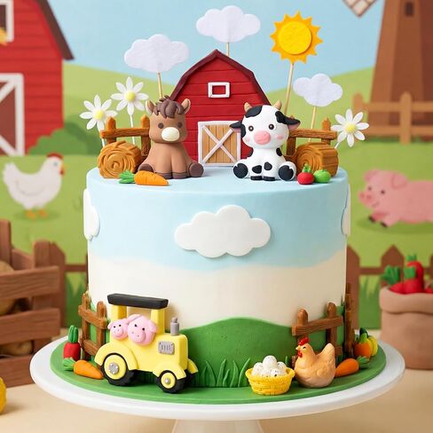 19Pcs Farm Animals Cake Topper Farm Animals Cake Decorations for Farm Themed Birthday Party Supplies in Saudi Arabia