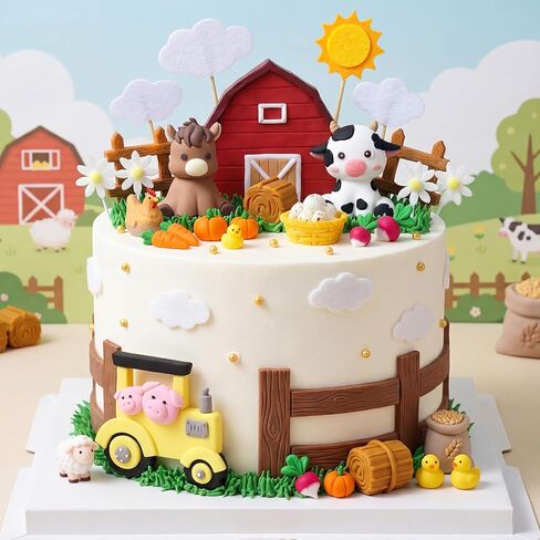 19Pcs Farm Animals Cake Topper Farm Animals Cake Decorations for Farm Themed Birthday Party Supplies in Saudi Arabia