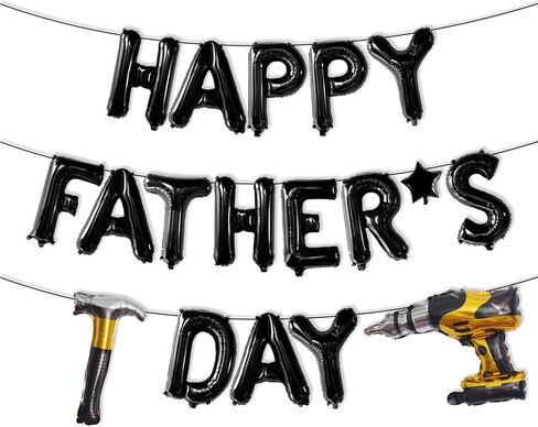 Happy Fathers Day Balloons - 16 Inch Balck Happy Fathers Day Banner Balloons - Father's Day Banner Foil Balloons for Happy Fathers Day Decorations - Father's Day Themed Party Birthday Decor Supplies in Saudi Arabia