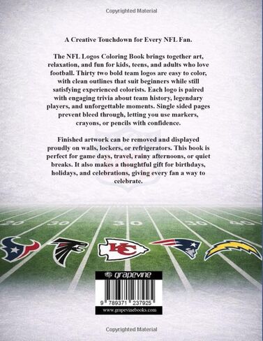 كتاب تلوين شعارات NFL: 32 شعارًا لكرة القدم الأمريكية للتلوين مع التوافه الممتعة، تصميمات سهلة للأطفال والمراهقين ومشجعي كرة القدم، هدية مثالية لمحبي الرياضة in Kuwait