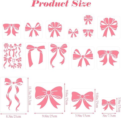 16 Reusable Bow Stencils, 4 Sizes Bow Templates for Painting, bowknot Lace Ribbon stencil stuff, bowtie fabric stencils on Doormat, Paper, Wall, Wood, Fabric, DIY Projects Plastic 3"/6"/10"/11" in Saudi Arabia