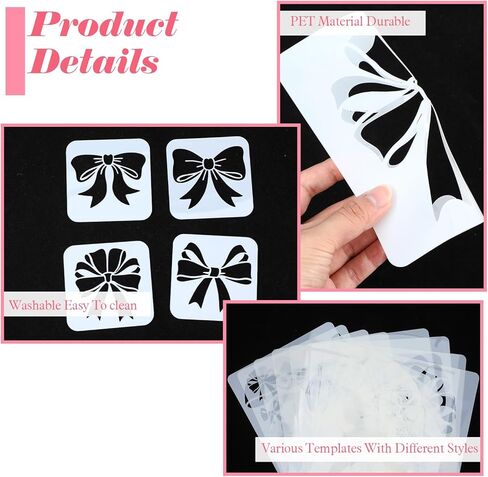 16 Reusable Bow Stencils, 4 Sizes Bow Templates for Painting, bowknot Lace Ribbon stencil stuff, bowtie fabric stencils on Doormat, Paper, Wall, Wood, Fabric, DIY Projects Plastic 3"/6"/10"/11" in Saudi Arabia
