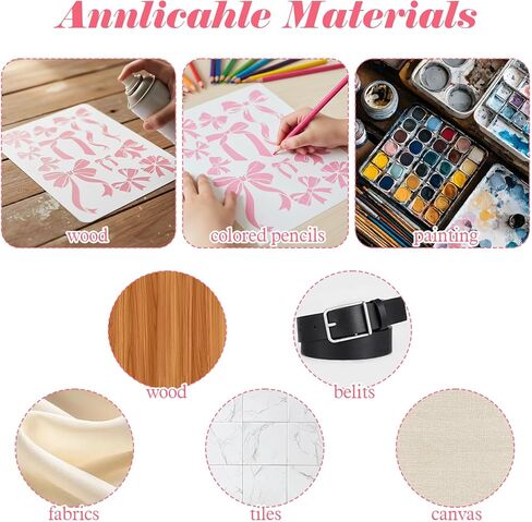 16 Reusable Bow Stencils, 4 Sizes Bow Templates for Painting, bowknot Lace Ribbon stencil stuff, bowtie fabric stencils on Doormat, Paper, Wall, Wood, Fabric, DIY Projects Plastic 3"/6"/10"/11" in Saudi Arabia
