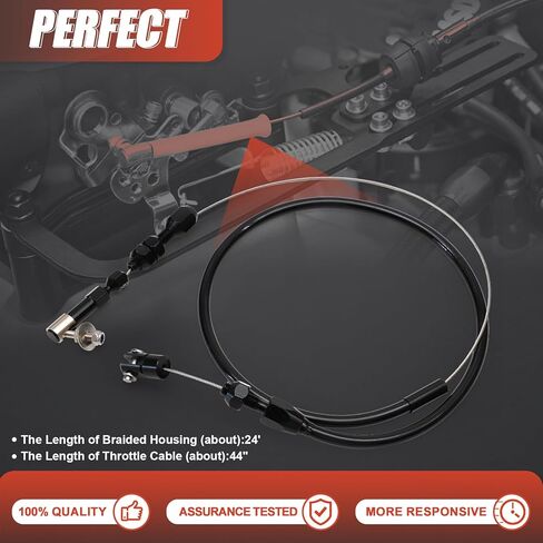 24 Inch Universal Throttle Cable, Stainless Steel Braided Cover, Aluminum Fitting, Adjustable Accelerator Cable with Locking Kit Black in Saudi Arabia