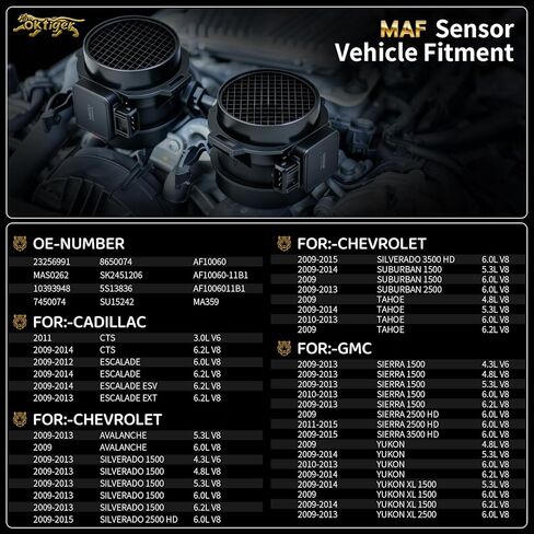 Oktiger Mass Air Flow Sensor(MAF Meter) Fit for Cadillac CTS 2011 3.0L, 2009-2014 6.2L; Chevrolet Silverado 1500 2009-2013 4.3L, Avalanche 2009-2013 5.3L, 2009 6.0L, 2009-2013 4.8L & More, OE# MAS0262 in Saudi Arabia