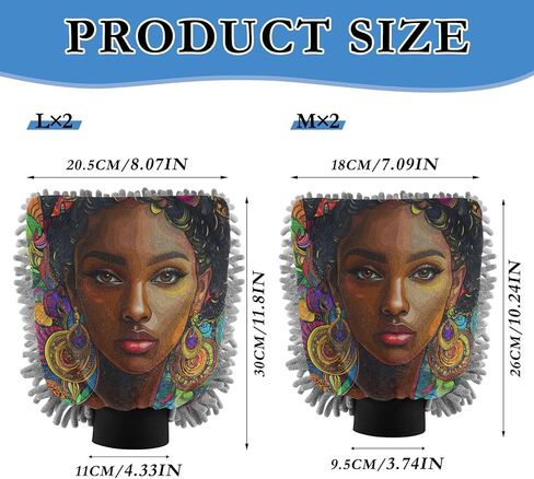 قفاز غسيل السيارات البوهيمي من ALAZA African American Woman خالٍ من الخدوش، قطعتان من قفازات الغسيل والتجفيف المصنوعة من الألياف الدقيقة الماصة/الشانيل، مقاس M in Kuwait