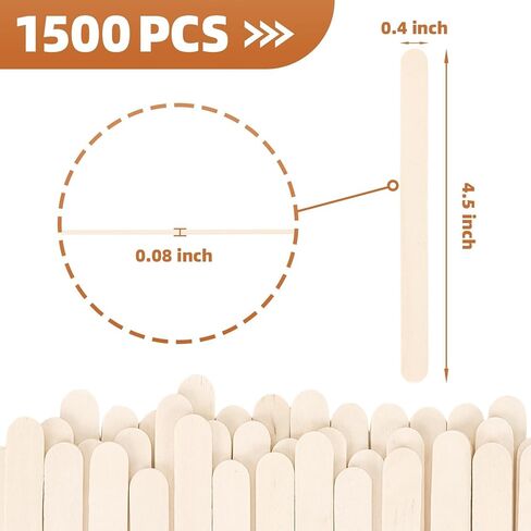 1500 Pcs 4.5 Inch Natural Wood Craft Sticks, Food Grade Popsicle Sticks with Smooth Rounded Edges, Ice Cream Sticks, DIY Crafts, Hair Removal and Waxing Supplies in Saudi Arabia