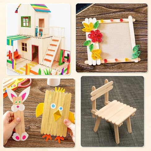 1500 Pcs 4.5 Inch Natural Wood Craft Sticks, Food Grade Popsicle Sticks with Smooth Rounded Edges, Ice Cream Sticks, DIY Crafts, Hair Removal and Waxing Supplies in Saudi Arabia