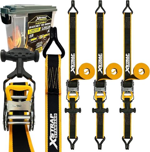 XSTRAP STANDARD 4-PK Heavy Duty Ratchet Straps, 1.5" x 16FT, 3300 lbs Break Strength Tie Down Straps, Ergonomic T-Handle with Double J Hooks & Ammo Storage Box for Truck, Motorcycle, ATV, Trailer, UTV in Saudi Arabia