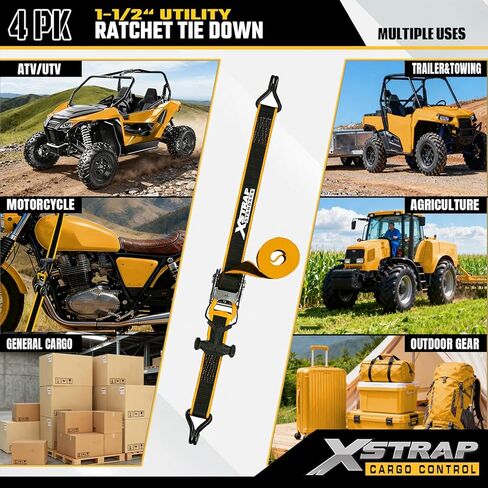 XSTRAP STANDARD 4-PK Heavy Duty Ratchet Straps, 1.5" x 16FT, 3300 lbs Break Strength Tie Down Straps, Ergonomic T-Handle with Double J Hooks & Ammo Storage Box for Truck, Motorcycle, ATV, Trailer, UTV in Saudi Arabia