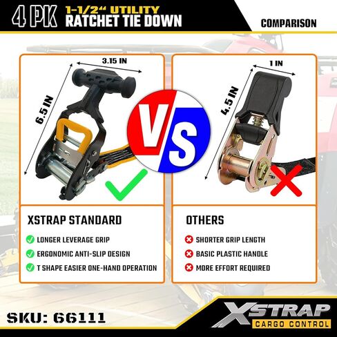 XSTRAP STANDARD 4-PK Heavy Duty Ratchet Straps, 1.5" x 16FT, 3300 lbs Break Strength Tie Down Straps, Ergonomic T-Handle with Double J Hooks & Ammo Storage Box for Truck, Motorcycle, ATV, Trailer, UTV in Saudi Arabia