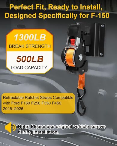 Dual-Pivot Retractable Truck Bed Ratchet Straps for Ford F150, Compatible with 2015-2025 Ford F-150 F250 F350 F450 (2Pcs) in Saudi Arabia