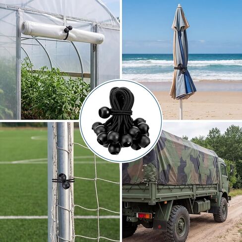 100 Pcs 4 Inch Ball Bungee Cords Tarp Tie Downs Heavy Duty Outdoor Bungee Balls with Hooks for Camping Canopy Shelter Tent Poles UV Resistant Elastic Straps in Kuwait
