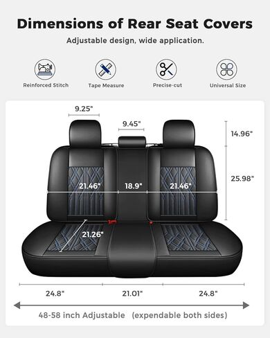 Huidasource Rear Seat Covers, Waterproof Leather Split Bench Back Seat Cover, Vehicle Seat Cushion Cover Protector Universal Fit for Most Cars Sedan Pickup Truck SUV (Back Row/Black&Blue) in Saudi Arabia