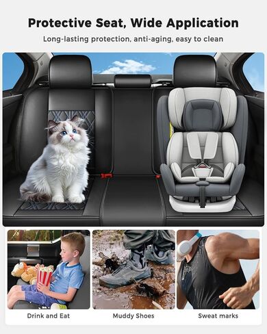 Huidasource Rear Seat Covers, Waterproof Leather Split Bench Back Seat Cover, Vehicle Seat Cushion Cover Protector Universal Fit for Most Cars Sedan Pickup Truck SUV (Back Row/Black&Blue) in Saudi Arabia