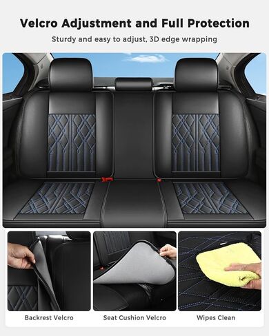 Huidasource Rear Seat Covers, Waterproof Leather Split Bench Back Seat Cover, Vehicle Seat Cushion Cover Protector Universal Fit for Most Cars Sedan Pickup Truck SUV (Back Row/Black&Blue) in Saudi Arabia