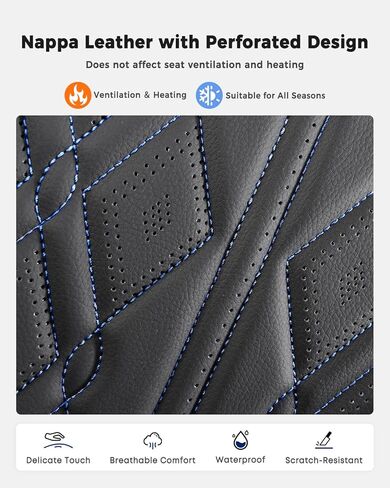 Huidasource Rear Seat Covers, Waterproof Leather Split Bench Back Seat Cover, Vehicle Seat Cushion Cover Protector Universal Fit for Most Cars Sedan Pickup Truck SUV (Back Row/Black&Blue) in Saudi Arabia