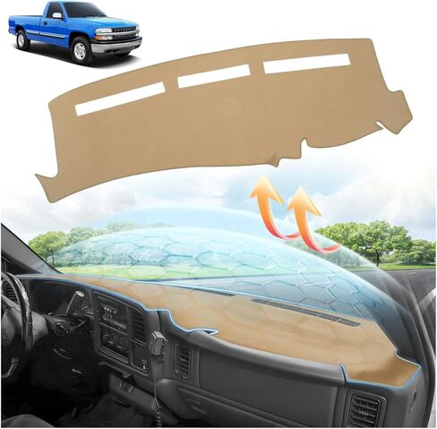 غطاء لوحة القيادة باللون البيج من CARTIST لسيارة 1999-2006 Chevy شيفروليه سيلفرادو 1500 2500 3500&GMC Sierra، 2000-2006 GMC Yukon/Yukon XL/Chevy Suburban Tahoe Avalanche، حصيرة غطاء لوحة القيادة للحماية من الأشعة فوق البنفسجية in Kuwait
