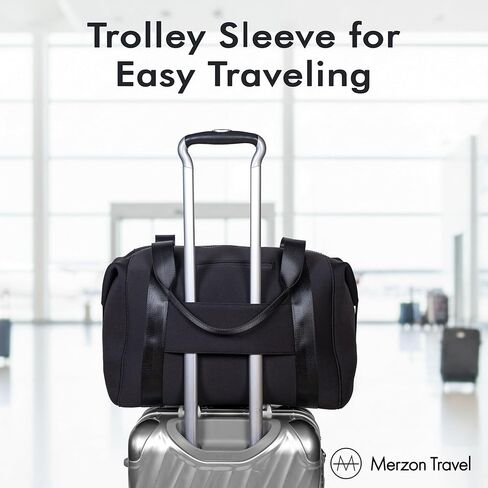 The Tomorrow Duffle from Merzon Travel, Weekender Carry On Duffle with 18L Capacity, TSA Approved Personal Item, Travel Bag with Trolley Sleeve, Made from Sturdy Neoprene and Nylon, NTB-714-BLK, Black in Kuwait