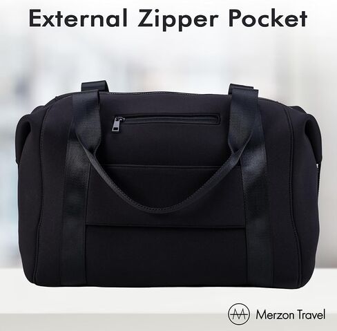 The Tomorrow Duffle from Merzon Travel, Weekender Carry On Duffle with 18L Capacity, TSA Approved Personal Item, Travel Bag with Trolley Sleeve, Made from Sturdy Neoprene and Nylon, NTB-714-BLK, Black in Kuwait