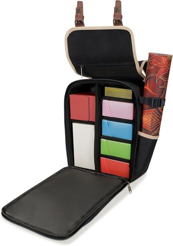حقيبة ظهر ENHANCE Designer Edition مدمجة MTG مع تصميم داخلي قابل للتخصيص يناسب Magic the Gathering وLorcana والمزيد - جيب ملحق لحقائب النرد وحزم التعزيز وأجهزة تتبع العلامات وجيب حصيرة اللعب (أسود) in Kuwait