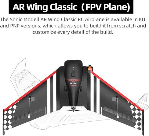 Buddy RC Sonic Modell AR Wing Classic RC Airplane، FPV Plane RC Airplane للبالغين مع جناحيها 900 مم، طائرة RC سهلة التحكم للمهرة (إصدار PNP، أسود) in Kuwait
