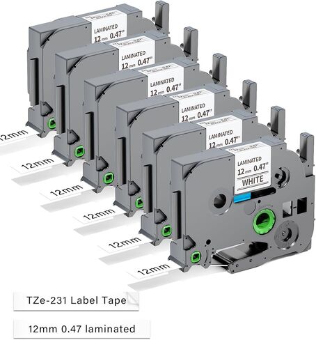 Replace for Brother P-Touch Label Tape 12mm 0.47" Laminated White TZ Tape TZe-231 TZe231 Compatible with Brother Ptouch Label Maker PT-D210 PTH110 PTD220 PTD410, 6-Pack in Kuwait
