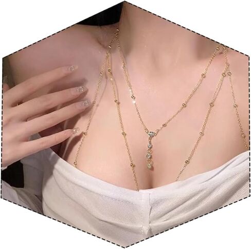 D.Bella Gold Body Chains for Women, Sexy Layered Belly Waist Chain Crossover Bikini Bra Chain, Summer Beach Rhinestone Body Jewelry in Kuwait
