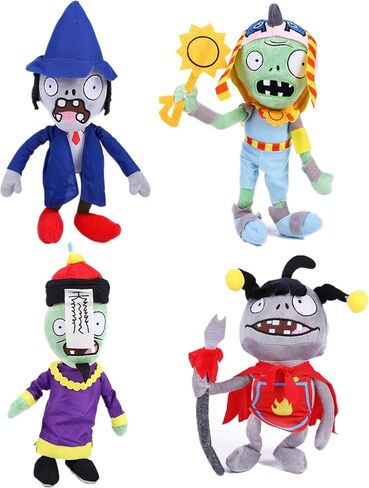 4 PCS PVZ Plant and Zombies Plush Zombies Sets 1 2 Stuffed Soft Toys Wizard Zombie, Sun Zombie, Red Boy Zombie, Sticker Zombie PVZ Figure Doll New in Saudi Arabia