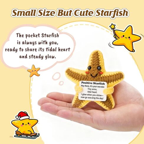 Positive Calming Gift – Mini Crochet Starfish Plush with Message Sign, Handmade 4-inch, Coastal Orange, Kawaii Desk Decor, Year-Round Encouragement in Saudi Arabia