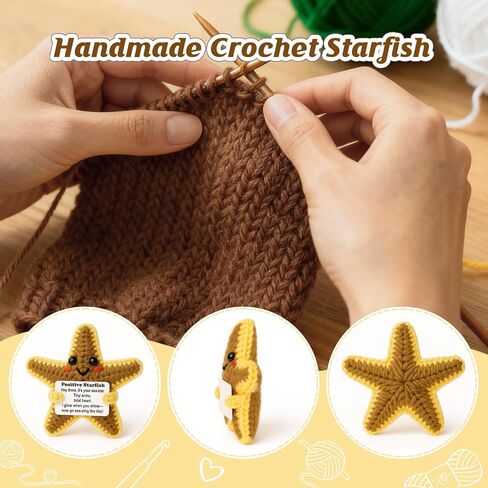 Positive Calming Gift – Mini Crochet Starfish Plush with Message Sign, Handmade 4-inch, Coastal Orange, Kawaii Desk Decor, Year-Round Encouragement in Saudi Arabia