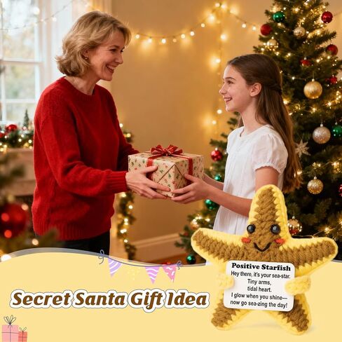 Positive Calming Gift – Mini Crochet Starfish Plush with Message Sign, Handmade 4-inch, Coastal Orange, Kawaii Desk Decor, Year-Round Encouragement in Saudi Arabia