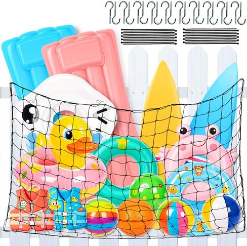 71 x 47 in Large Pool Toy Float Storage Net,Hanging Elastic Mesh Net Organizer with 20 Hooks and 20 Cable Ties,Swimming Poolside Fence Holder for Inflatable Floats Rafts Noodles Balls in Saudi Arabia
