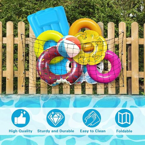71 x 47 in Large Pool Toy Float Storage Net,Hanging Elastic Mesh Net Organizer with 20 Hooks and 20 Cable Ties,Swimming Poolside Fence Holder for Inflatable Floats Rafts Noodles Balls in Saudi Arabia