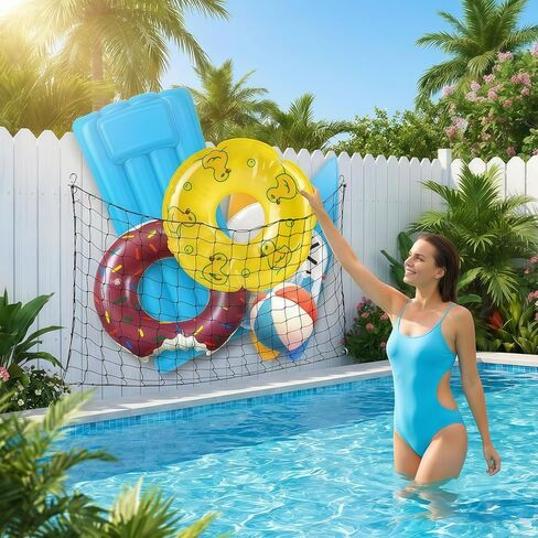 71 x 47 in Large Pool Toy Float Storage Net,Hanging Elastic Mesh Net Organizer with 20 Hooks and 20 Cable Ties,Swimming Poolside Fence Holder for Inflatable Floats Rafts Noodles Balls in Saudi Arabia