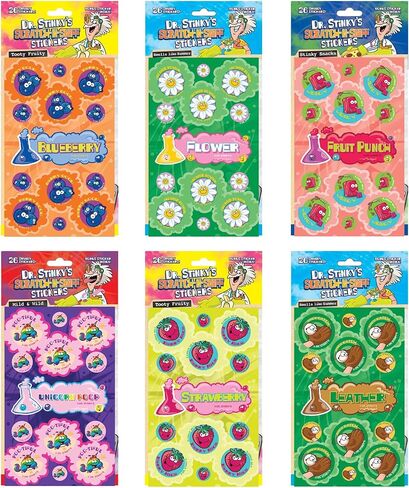Just For Laughs Dr. Stinky’s Scratch N Sniff Stickers Spring 6-Pack, Blueberry, Flower, Strawberry, Unicorn Poop, Fruit Punch, Leather in Saudi Arabia