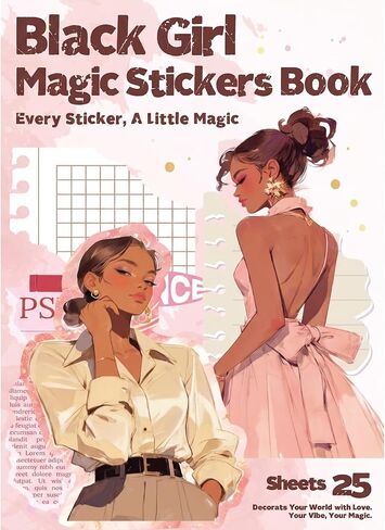 25 Sheets Fashion Black Girl Scrapbook Stickers, Junk Journal Supplies | 200+ Pcs Vinyl Waterproof Aesthetic Inspirational in Saudi Arabia