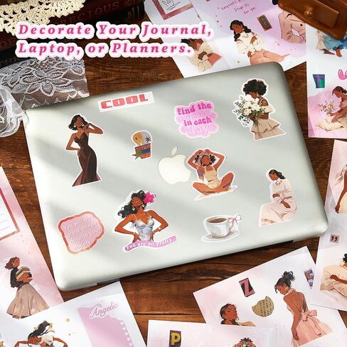 25 Sheets Fashion Black Girl Scrapbook Stickers, Junk Journal Supplies | 200+ Pcs Vinyl Waterproof Aesthetic Inspirational in Saudi Arabia