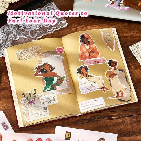 25 Sheets Fashion Black Girl Scrapbook Stickers, Junk Journal Supplies | 200+ Pcs Vinyl Waterproof Aesthetic Inspirational in Saudi Arabia